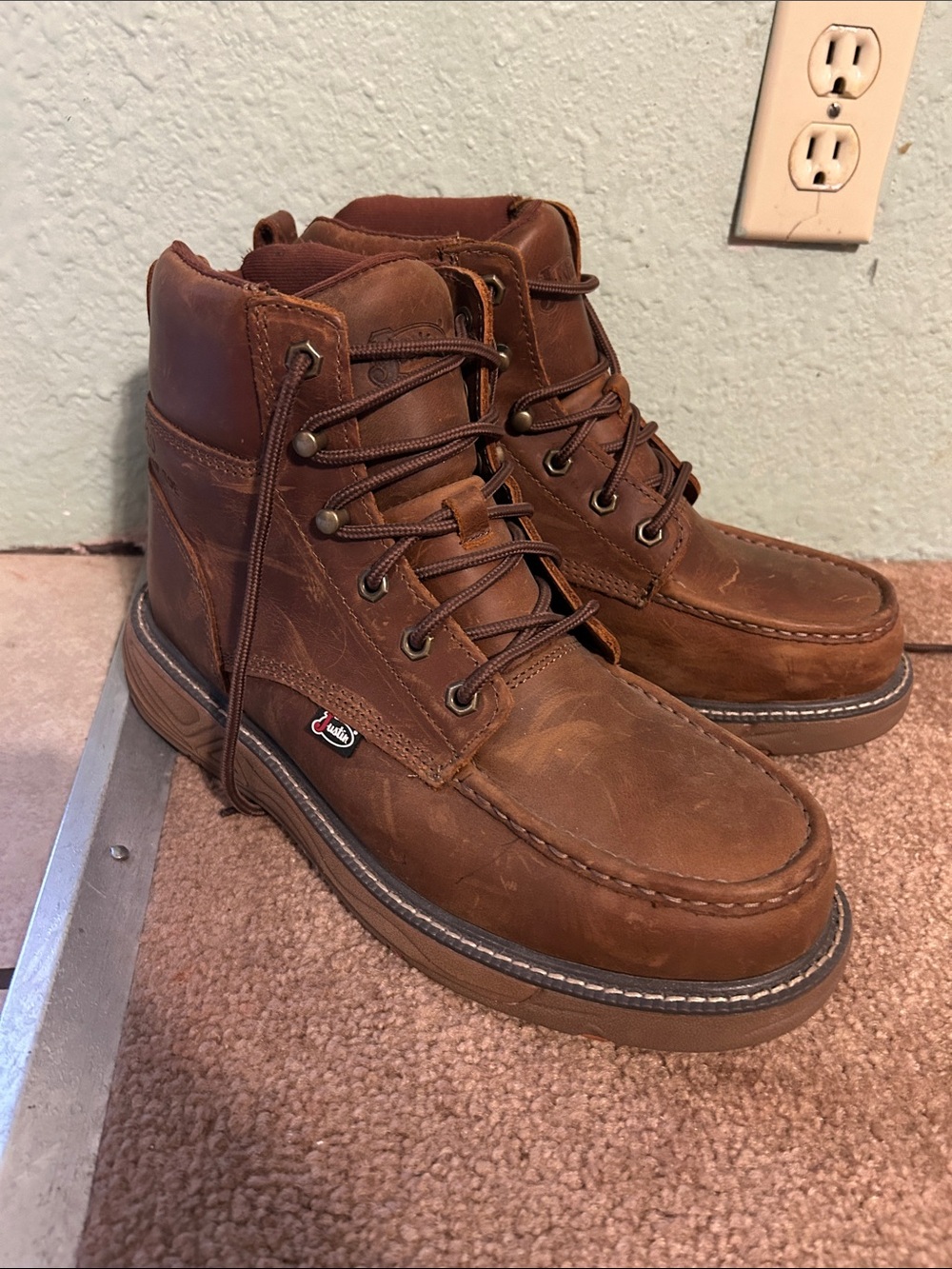 Justin Boots Men's Brown Leather Lace-Up Work Boots